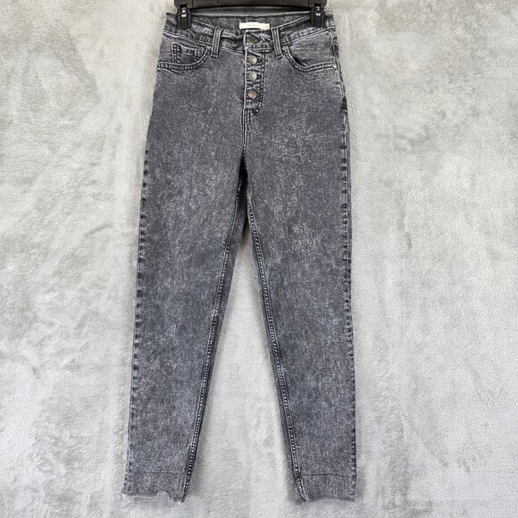 Levis Mom Jean Jeans Womens 26 Black Gray Acid Wash High Rise Button Fly Tapered - Picture 1 of 14